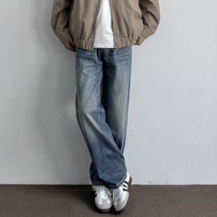 宽松休闲百搭长裤 ONUN 秋季 2026新款 复古蓝色水洗做旧直筒牛仔裤