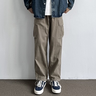 潮 日系宽松多口袋松紧腰休闲长裤 ONUN复古水洗碳磨棉质直筒工装 裤