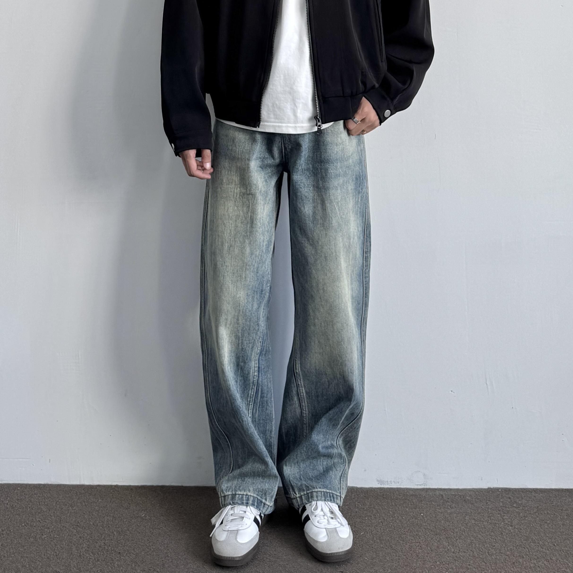 ONUN美式复古做旧宽松阔腿牛仔裤