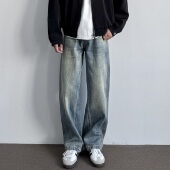 百搭休闲直筒松弛男生长裤 ONUN美式 复古水洗做旧宽松阔腿牛仔裤 子