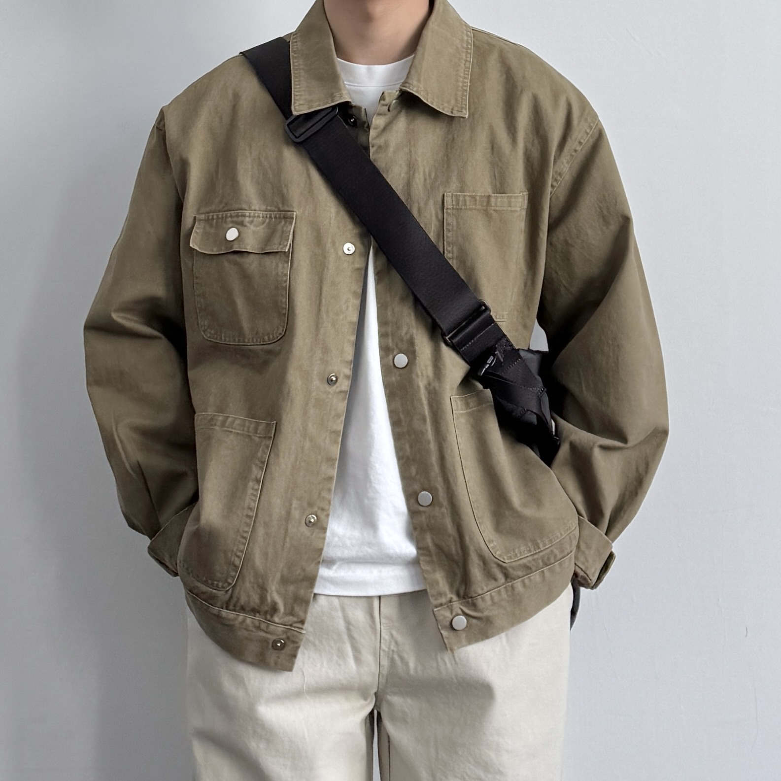 多口袋日系复古宽松棉质工装夹克