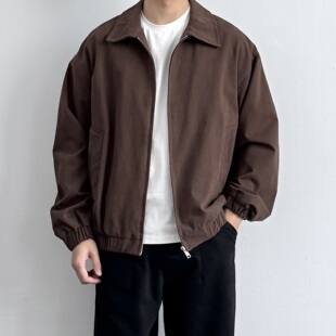 ONUN复古水洗棉质纯色翻领夹克日系百搭宽松休闲拉链外套春季 新款