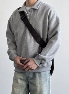 ONUN 日系简约高级感POLO衫卫衣宽松复古慵懒氛围感翻领长袖上衣