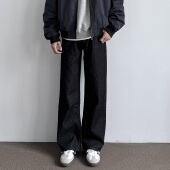 ONUN 口袋手工缝线黑色丹宁休闲长裤 美式 复古水洗宽松直筒牛仔裤