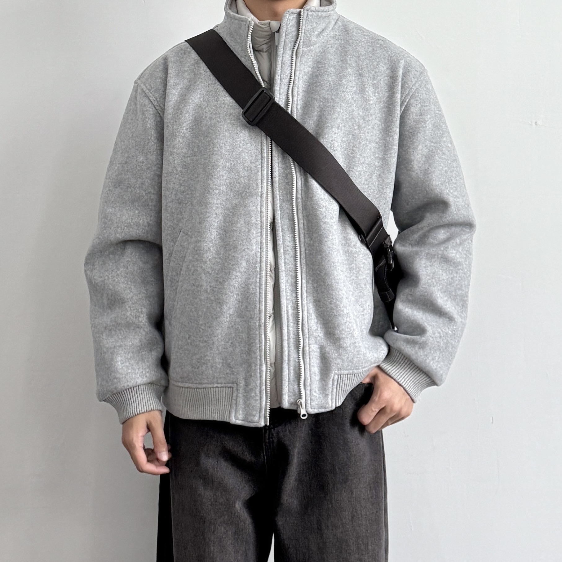 复古休闲纯色高级感立领毛呢夹克