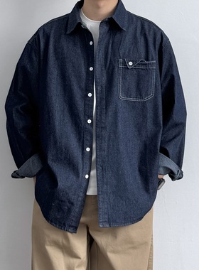 ONUN 复古水洗工装口袋牛仔衬衫长袖男生秋季百搭宽松衬衣外套潮
