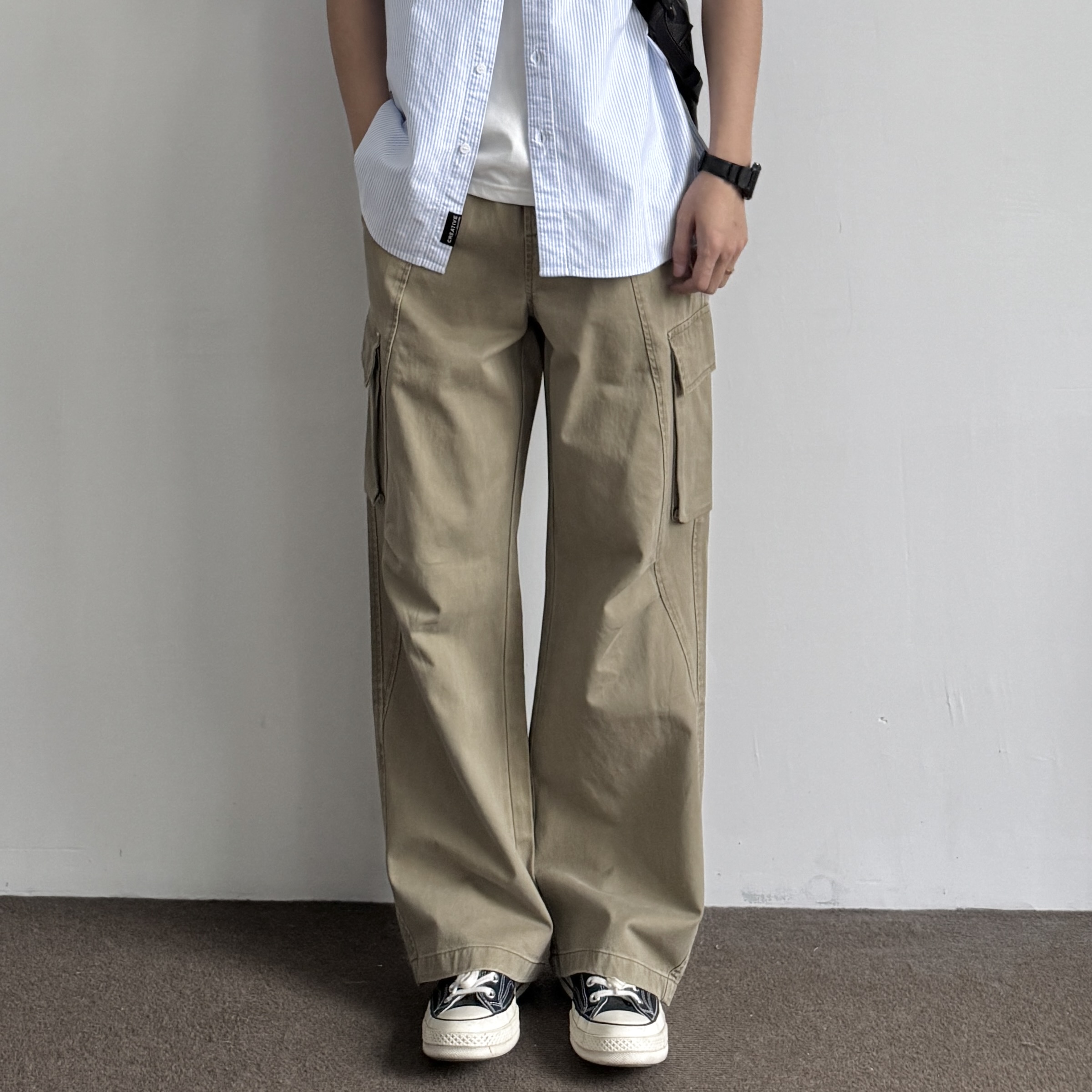 ONUN新款复古宽松直筒卡其工装裤