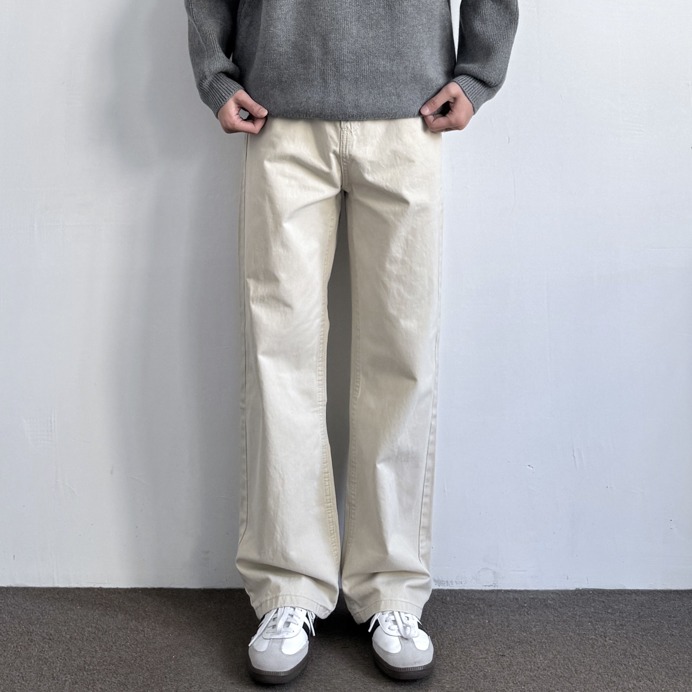 ONUN复古做旧水洗棉质宽松直筒裤