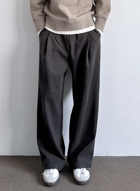 ONUN 复古针织呢料质感深灰阔腿西裤宽松直筒松紧腰抽绳休闲长裤