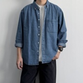 长袖 ONUN日系复古水洗工装 牛仔衬衫 宽松休闲百搭纽扣领衬衣外套秋