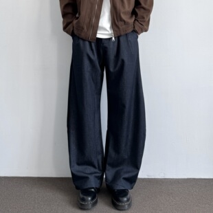 宽松半松紧腰打褶高级感休闲松弛长裤 复古垂感弯刀西裤 美式 ONUN