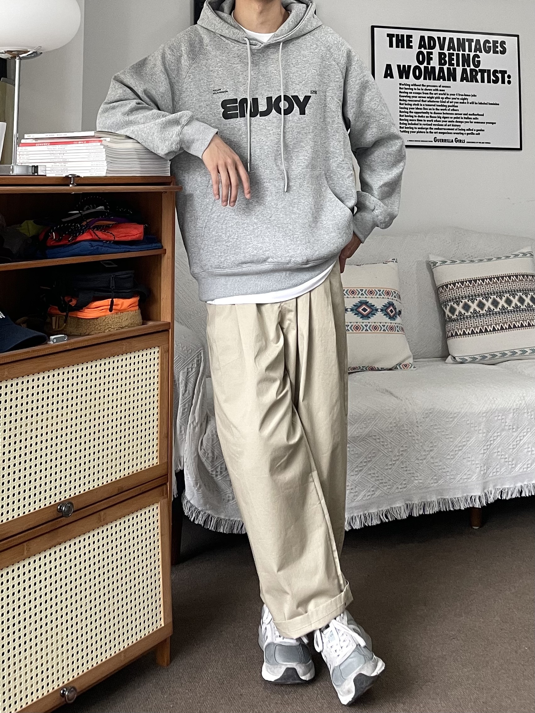 日系宽松字母印花宽松连帽卫衣