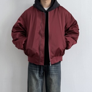 宽松百搭廓形棒球服外套 复古缎面Bomber飞行员夹克秋季 ONUN 美式