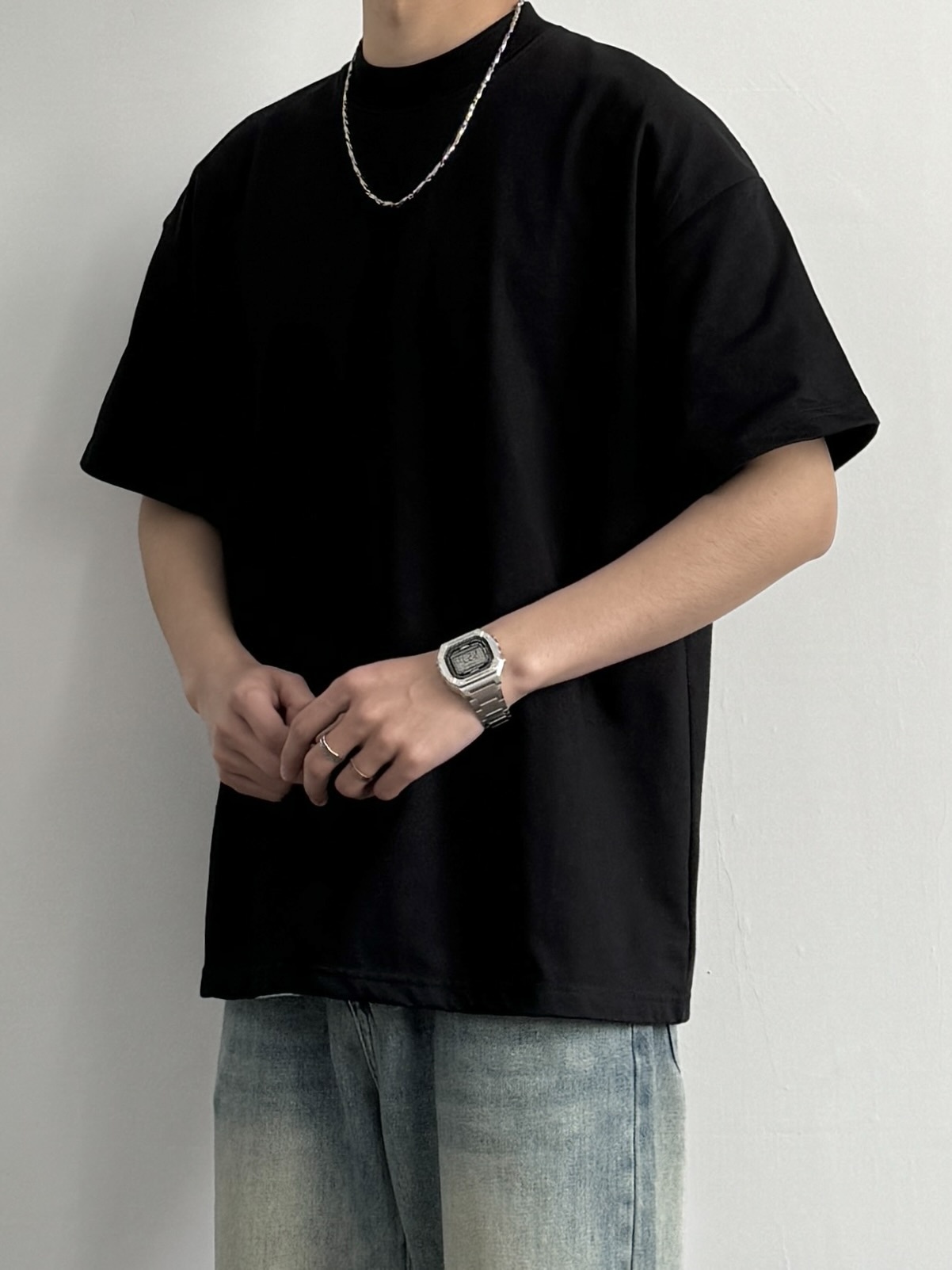 复古小微高领口cleanfit短袖