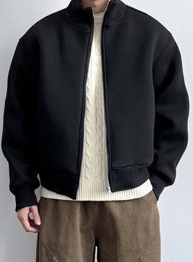 ONUN秋冬加绒加厚美式复古短宽廓形立领夹克Cleanfit休闲保暖外套