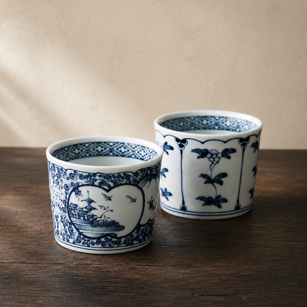日本进口波佐见复古青花陶瓷茶杯围炉煮杯日式手握杯功夫茶主人杯