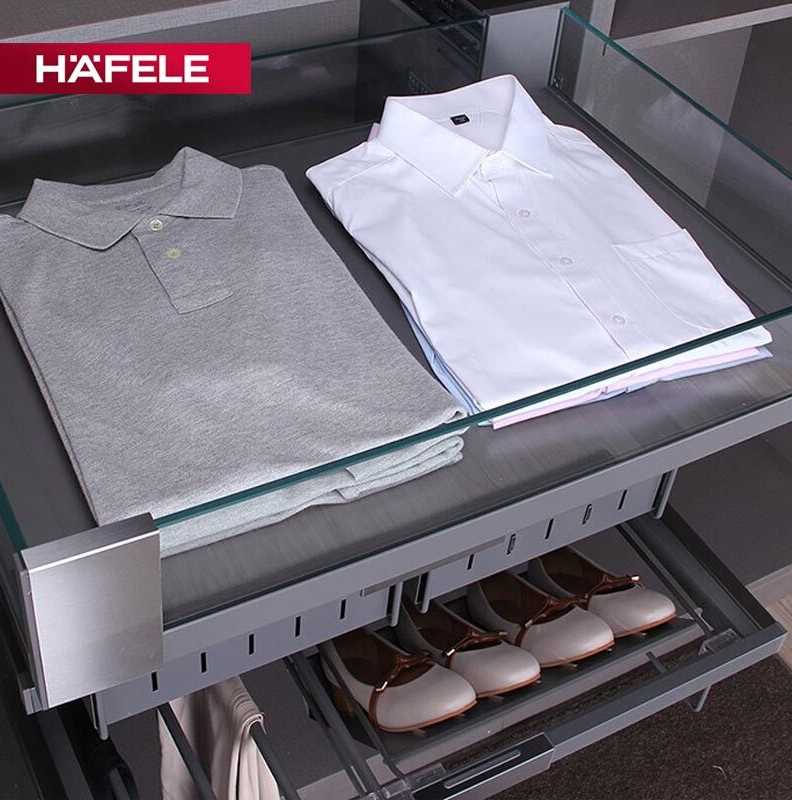 德国海福乐HAFELE衣柜玻璃收纳盒衣帽间拉篮阻尼缓冲内抽储物盒55