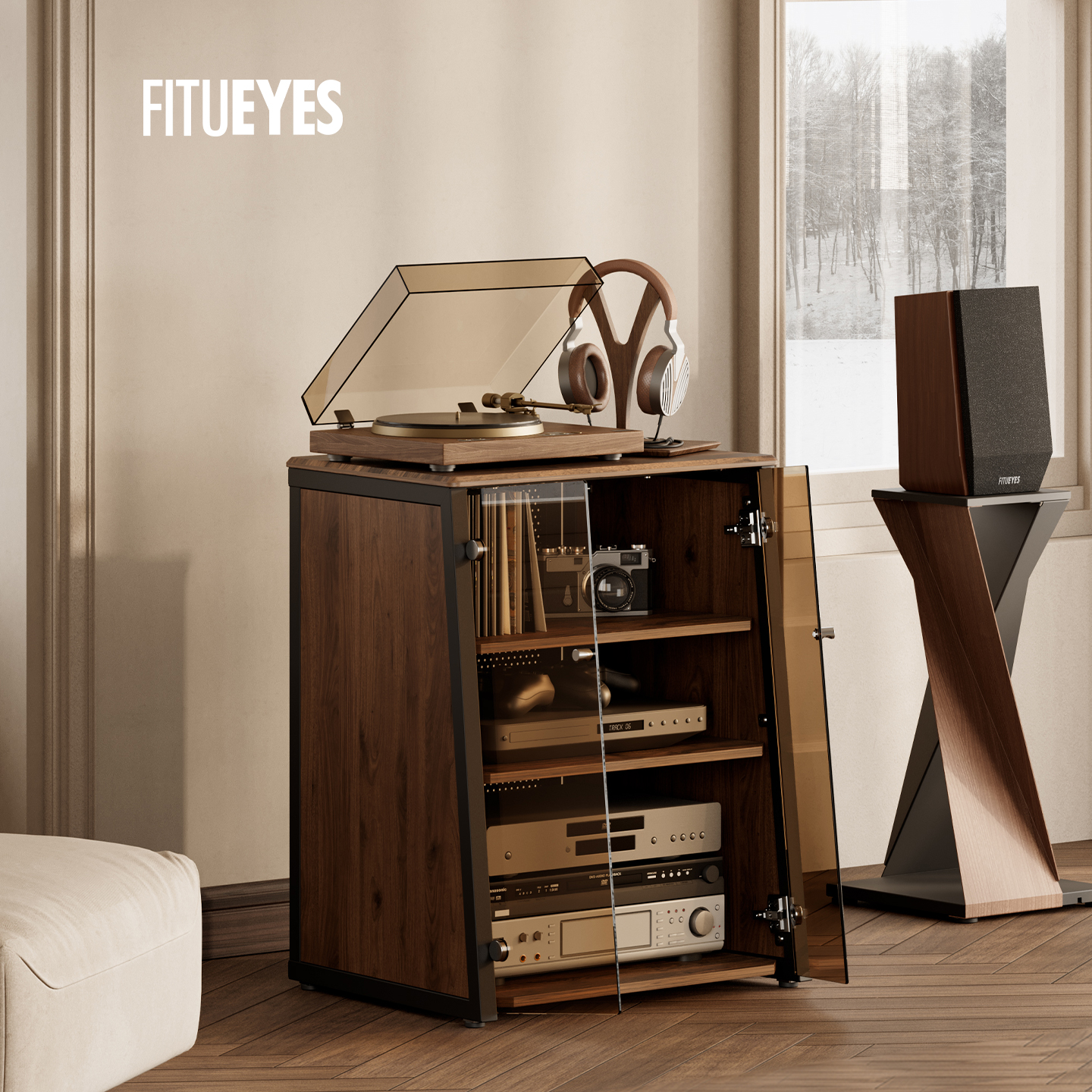 轻奢音响支架茶色多层玻璃柜