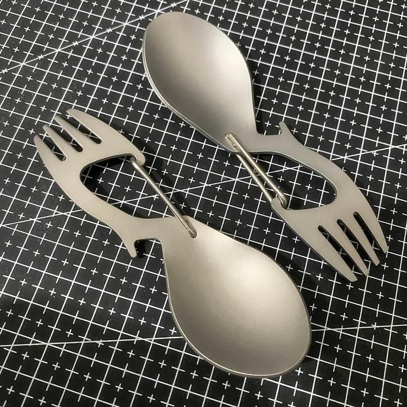 EDC多功能叉勺子带开瓶器不锈钢/纯钛餐叉子钛叉钛勺野营野炊餐具