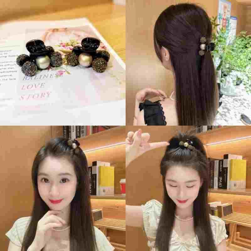 秋冬温柔披肩发抓夹轻奢贝珠闪锆夹子刘海高马尾夹气质轻奢设计感