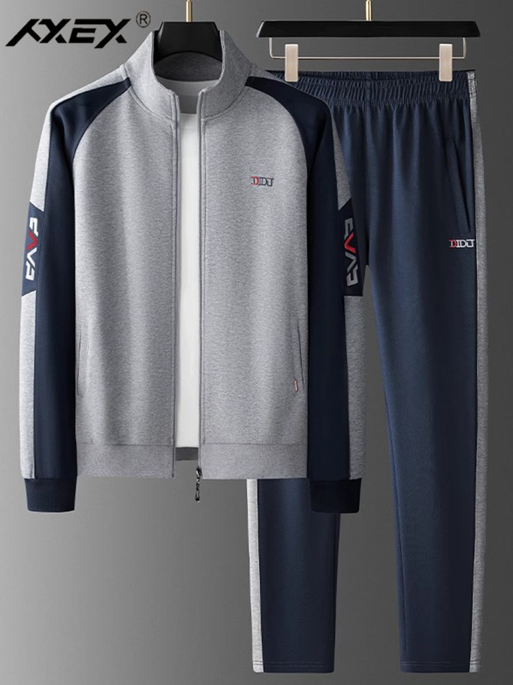 高端运动套装男士春秋季2025新款纯棉宽松长袖外套休闲晨跑运动服