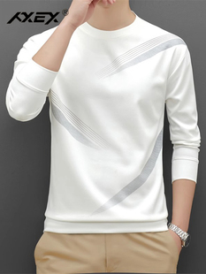 t恤男装 男士 潮圆领宽松长袖 2025年新款 卫衣休闲白色上衣服春秋季