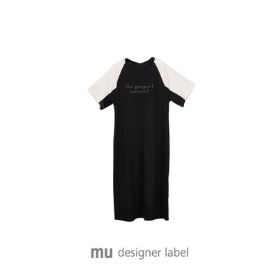 mu designer label夏新休闲轻户外拼色短袖直筒连衣裙DRTX1644