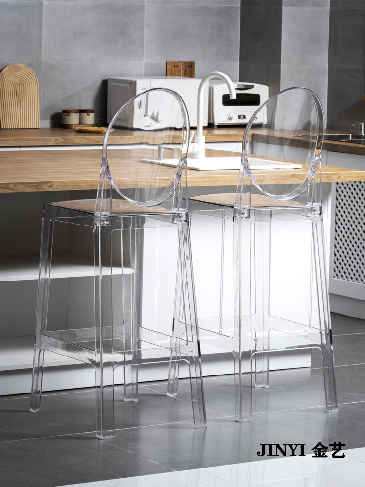 透明水晶吧椅北欧轻奢吧台凳吧台靠背椅创意高脚凳咖啡厅亚克力凳