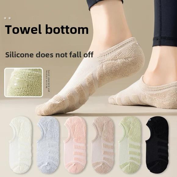 2024新款加厚船袜女式棉袜防落防滑隐形袜秋冬季毛巾底加天鹅绒短