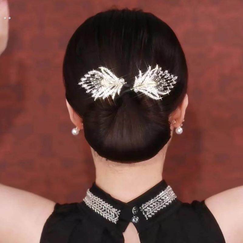 轻奢水钻羽毛扭扭夹懒人盘发器精致优雅后脑勺丸子头卷发器盘发杆