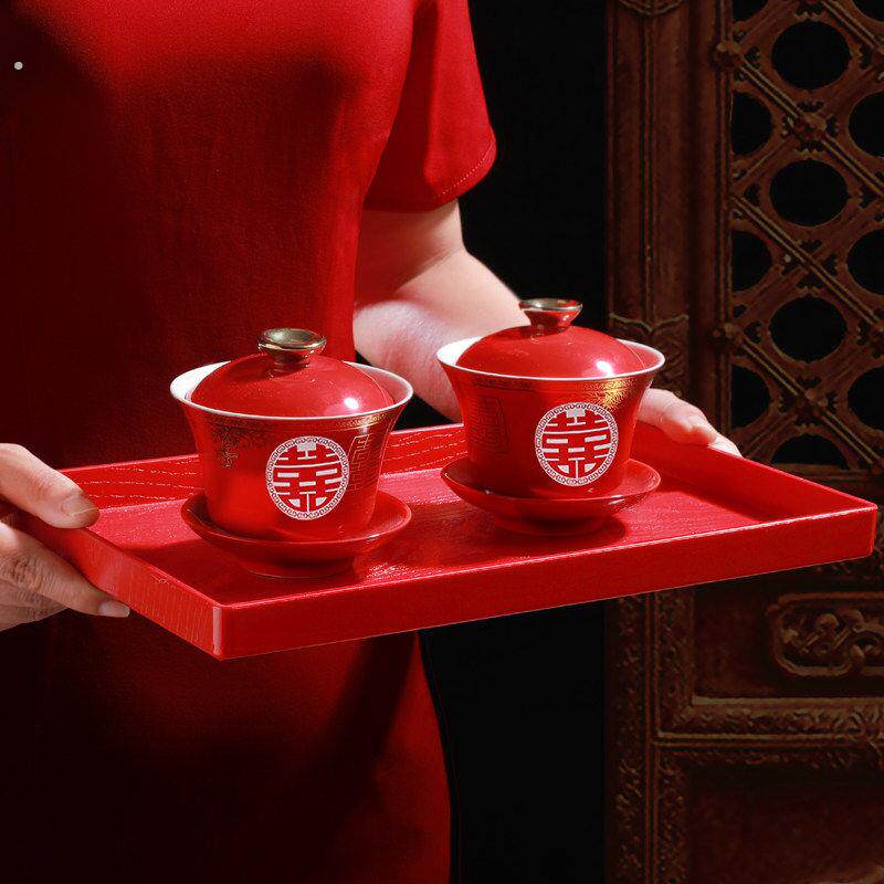 结婚果盘客厅喜糖盘婚礼用的喜盘子红色订婚用品大全备婚托盘摆盘