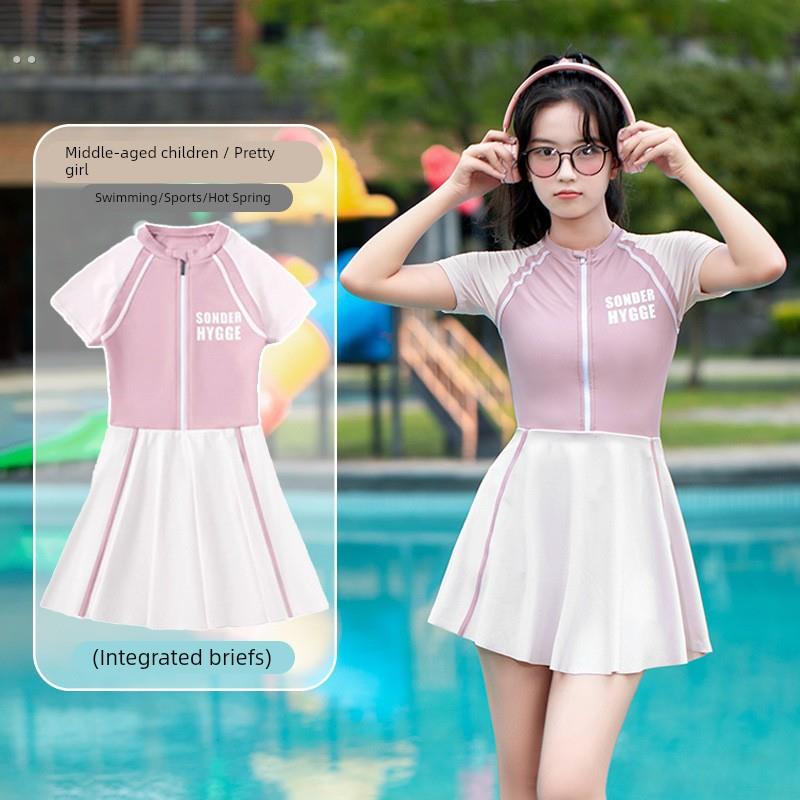 儿童泳衣女童2025新款分体裙式防晒速干小中大童女孩温泉游泳衣