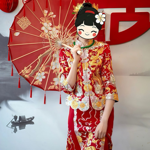 结婚油纸伞新娘红色出嫁婚庆中式婚礼陪嫁古风国风油纸花布伞喜伞