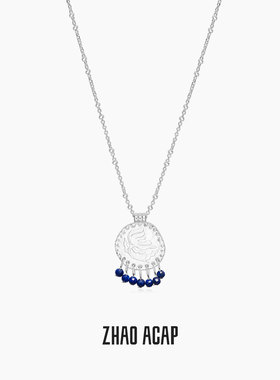 ZHAO ACAP原创设计野百合浮雕硬币青金石扭珠项链