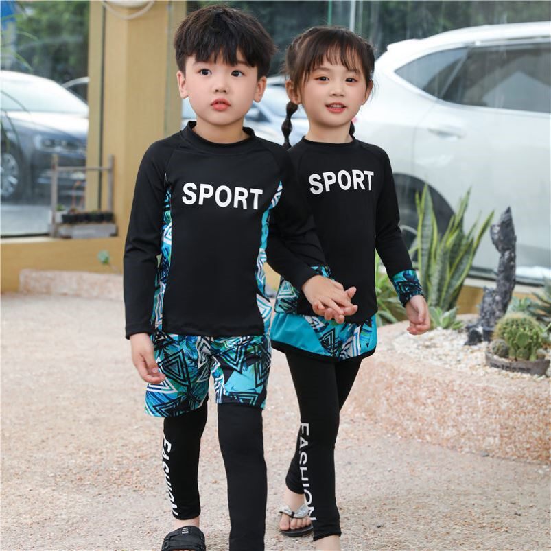 儿童泳衣男童长袖防晒冲浪服套装女童宝宝亲子温泉速干游泳装