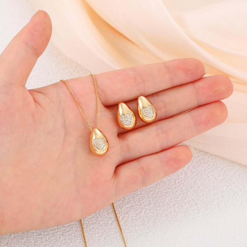 新款铜微镶锆石首饰小水滴气质耳