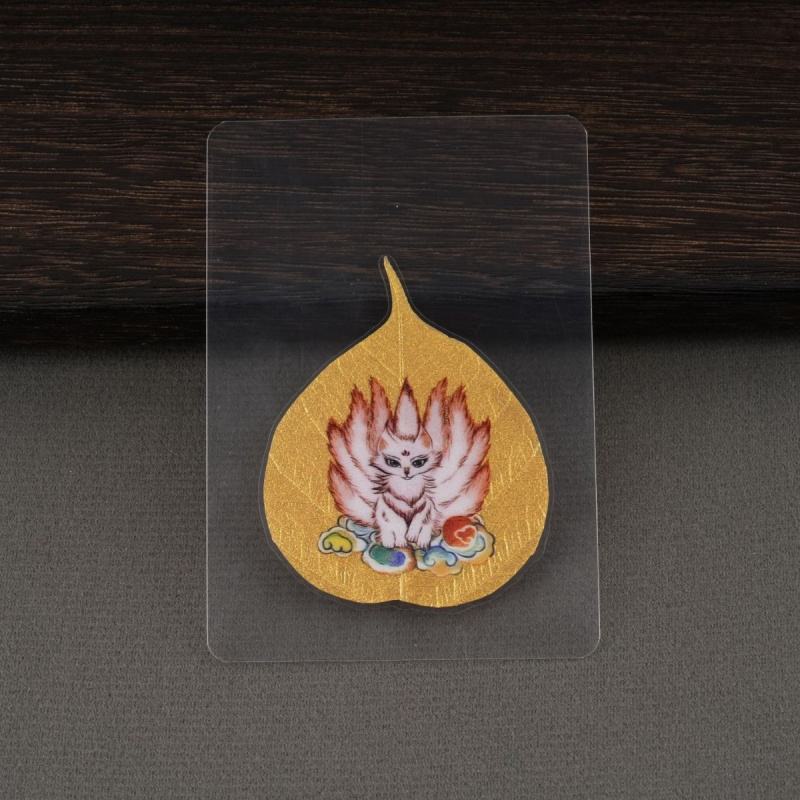 天然菩提叶唐卡财库手机贴五爷黄