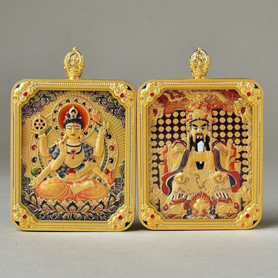 带绳蛇年双面五爷唐卡十二生肖鎏