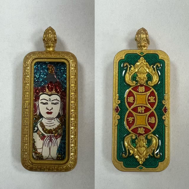 手绘描金撒金彩晶迷你小方形唐卡