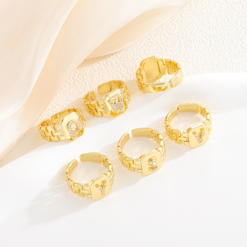 热卖配饰新品铜镶锆石几何表带字