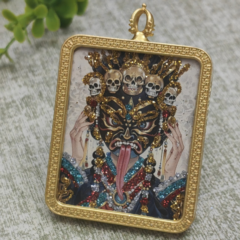 洒金唐卡吊坠嘎乌盒新品西藏财神