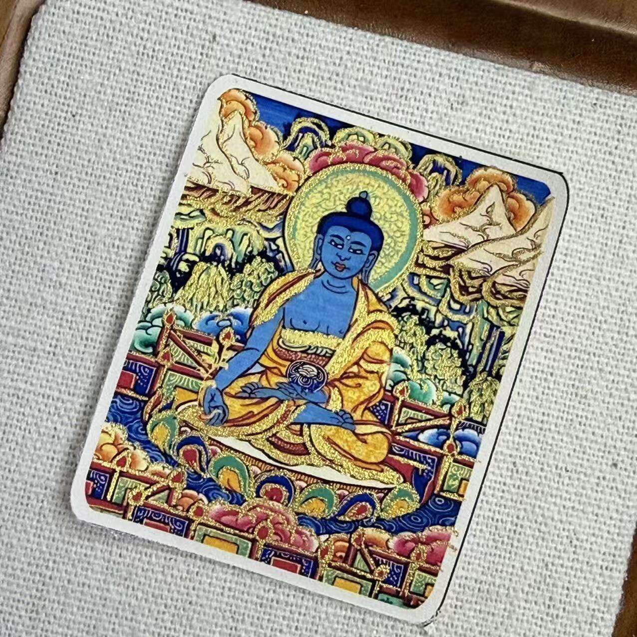 半手绘描金4*5唐卡画芯大黑天黑财神药师佛高清唐卡专用画布 - 实物图