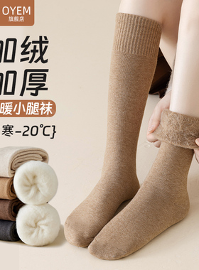小腿袜子女士秋冬季加绒加厚保暖防滑及膝长袜压力毛圈毛巾袜咖色