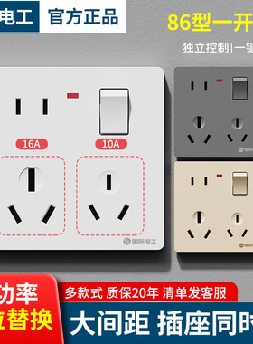 86型家用一开八孔开关插座面板1开8孔带开关空调热水器16A大功率