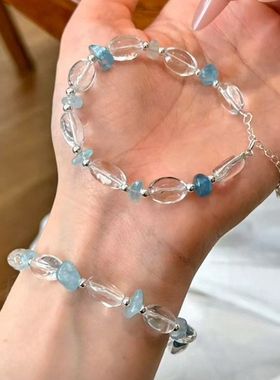 小众气质简约手链礼物手串ins碎石女轻奢高级感海蓝宝百搭