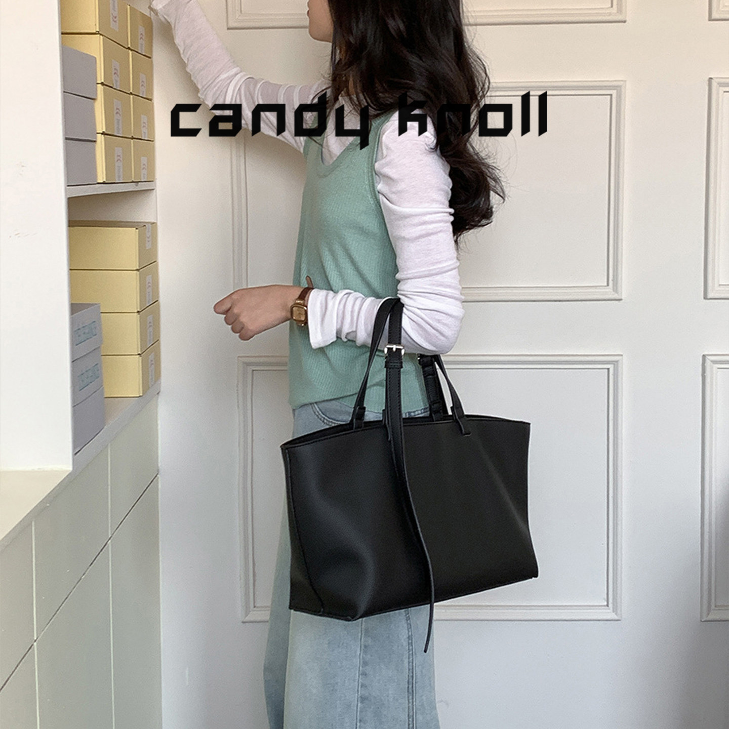 PU软皮子母通勤包大容量托特包女