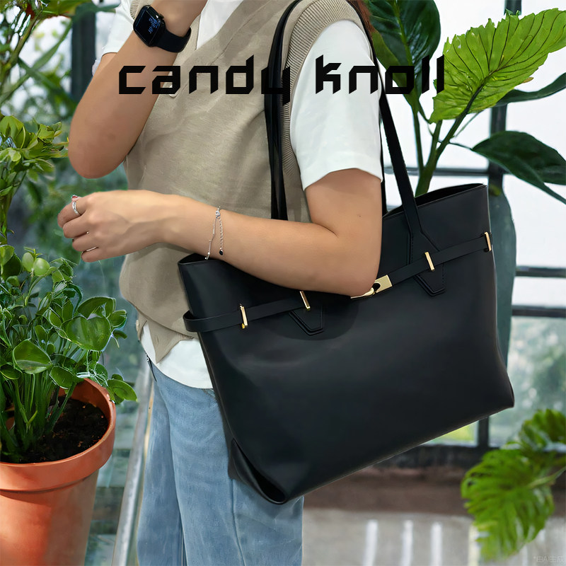 大容量通勤包高级感绒面单肩托特