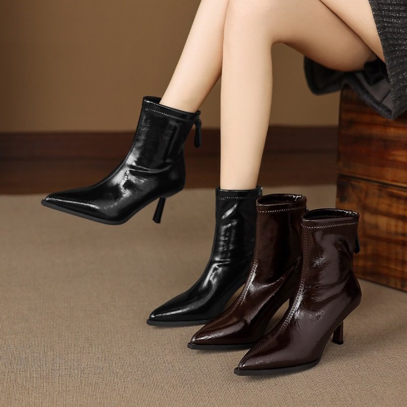 ZHR则则优雅尖头细跟高跟鞋加绒通勤短靴2025冬季新款瘦瘦靴女靴,女鞋,棉鞋,淘宝优惠券,粉丝福利购,淘宝优惠卷