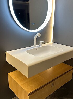 速发61K酒店风可丽耐一体盆浴室柜组合原木色洗脸洗漱洗台手盆柜