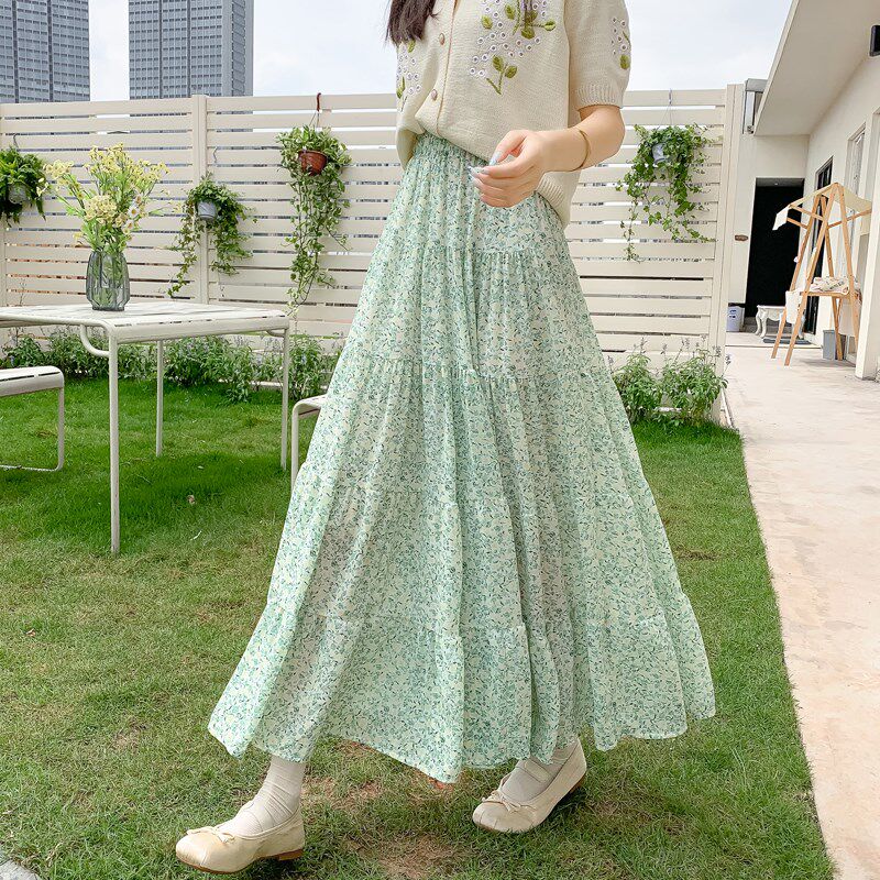 速发碎花半裙2024夏款新季百搭显跨遮廋蛋糕a字长裙高腰半身裙